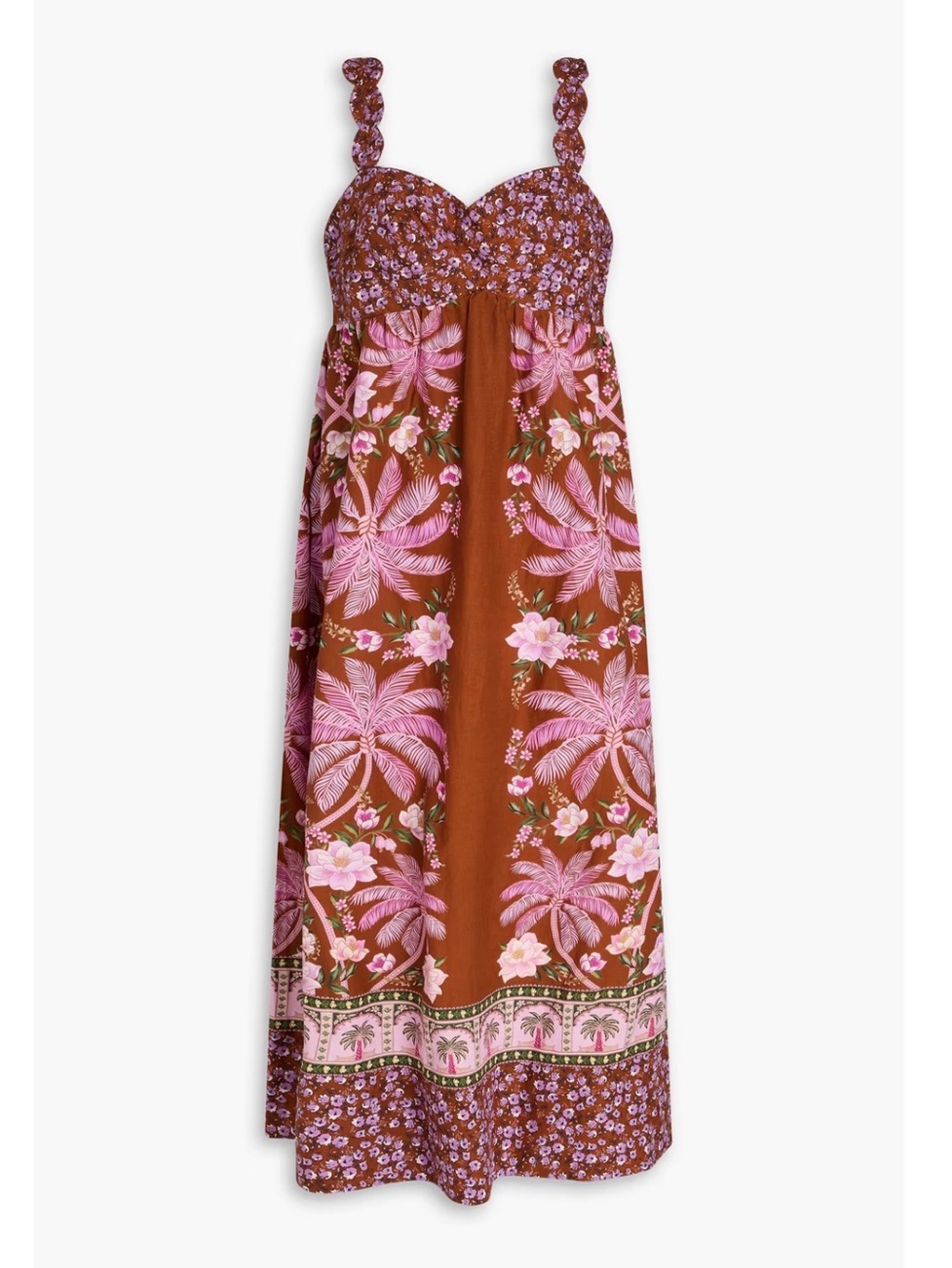 FARM Rio Brown Maxi Dress with Pink Floral Print